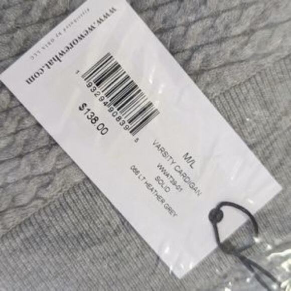 WeWoreWhat Varsity Tennis Sweater V-neck Cable Cardigan Sz M L NWT Heather Gray - Picture 6 of 9